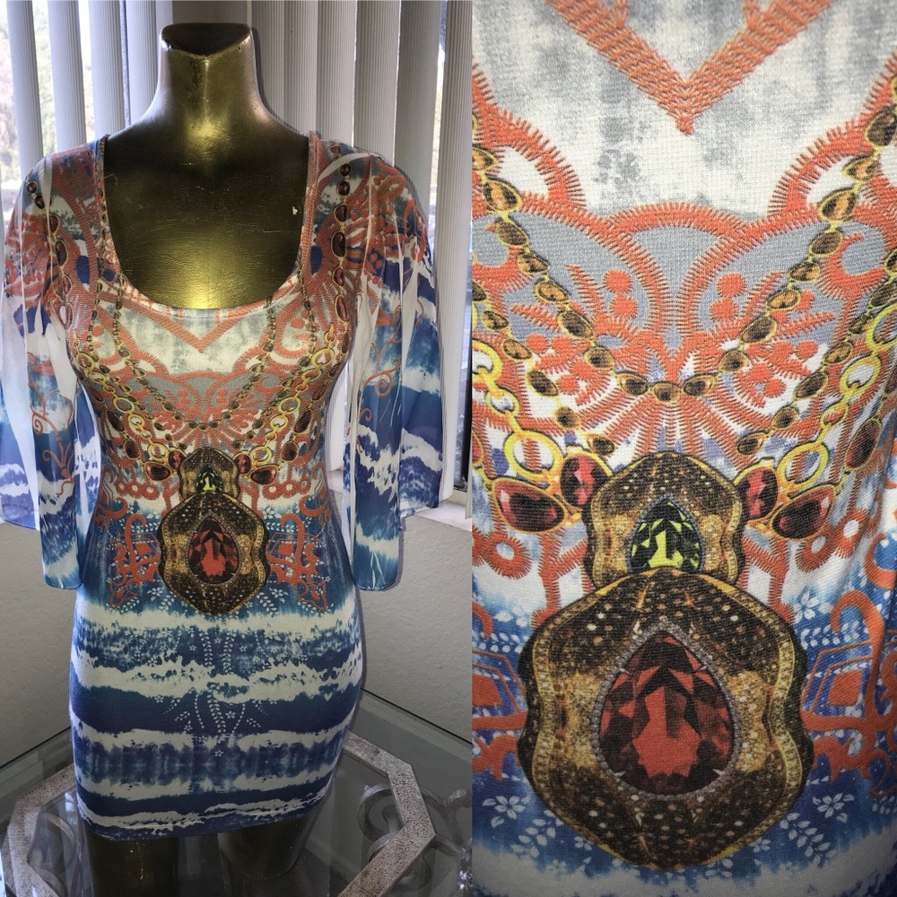 Chic JEWELS Sublimation Print BODYCON DRESS S